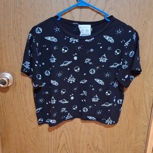 French Pastry Black Space Print Crop Top